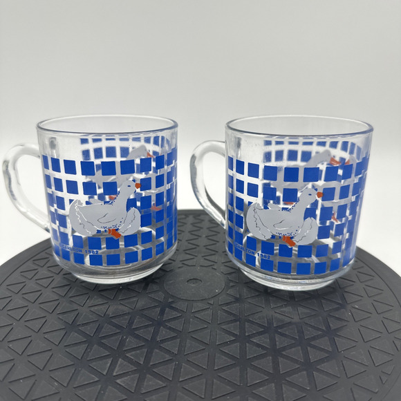 2 Vintage Carlton Luminarc Goose Duck Mug Cup Blue Clear Glass 1982 . - Picture 1 of 5